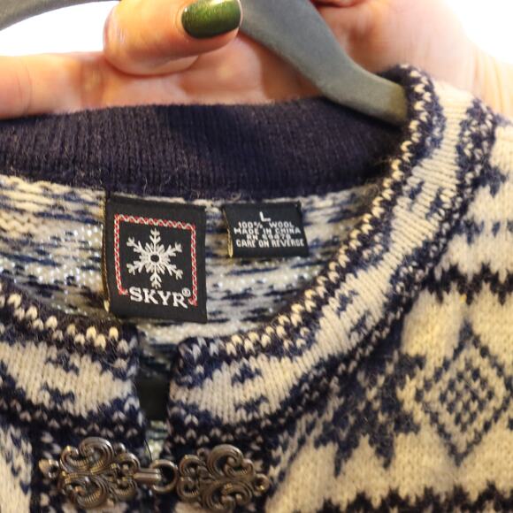 SKYR Wool Nordic Cardigan Sweater Blue White Norway Style Size L - Picture 3 of 3